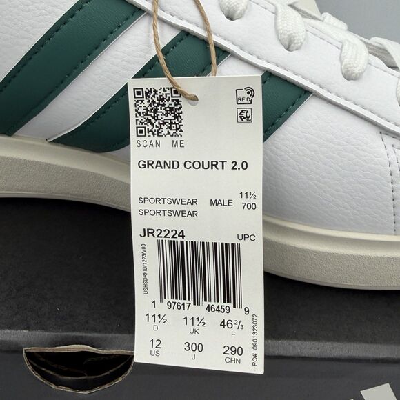 Adidas Men\'s Grand Court 2.0 \'Cloud White Collegiate Green\' Shoes Size 12 main image 5
